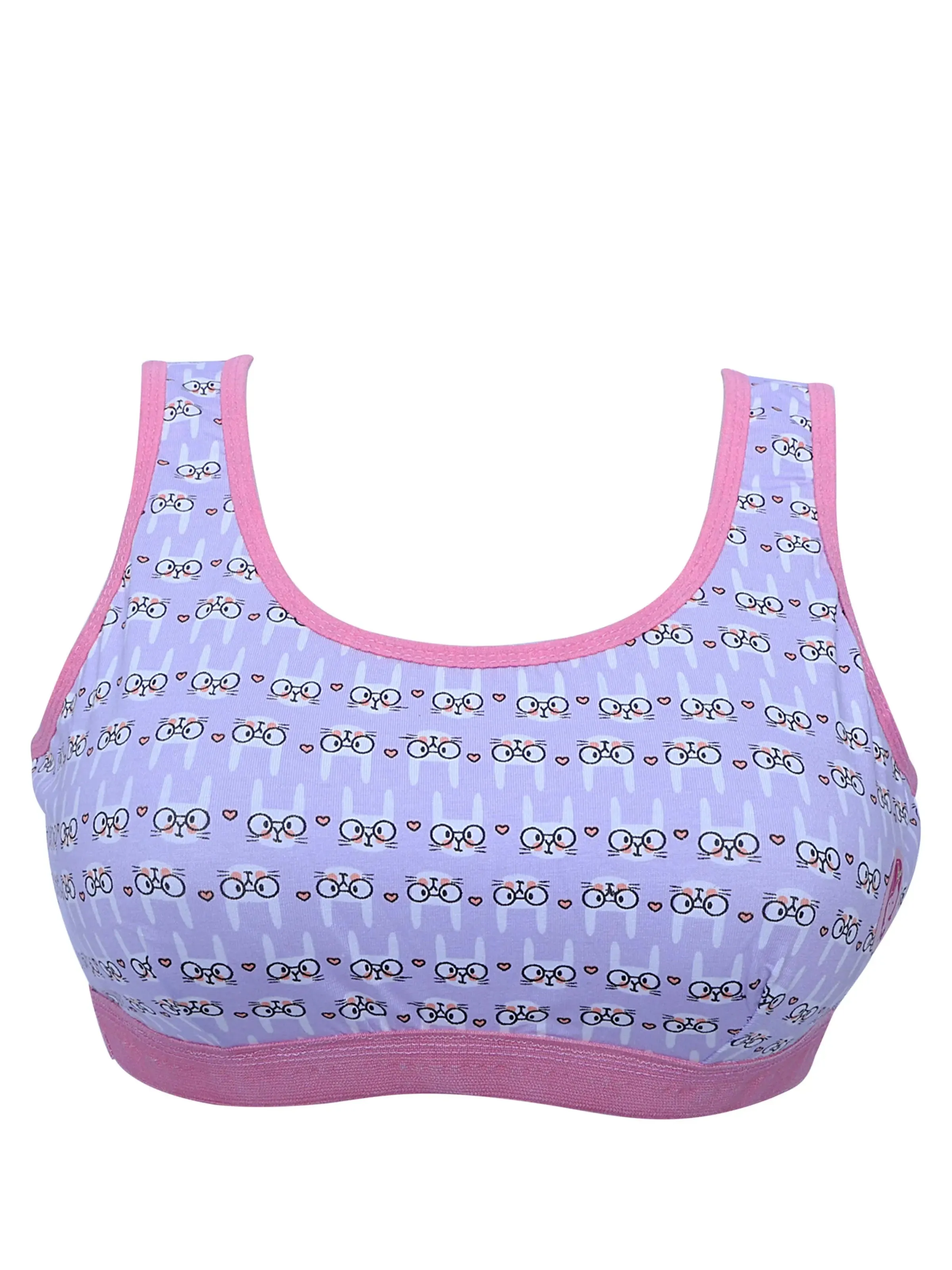 Single-Layer Broad Strap Cotton Workout Bra | Non-Padded | Bunny Printed