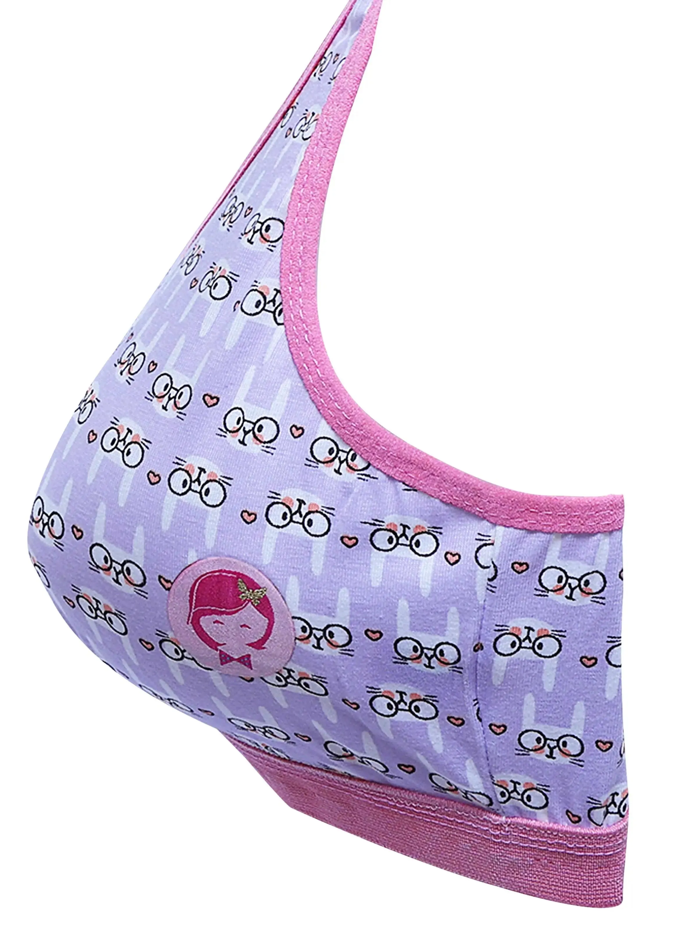 Single-Layer Broad Strap Cotton Workout Bra | Non-Padded | Bunny Printed