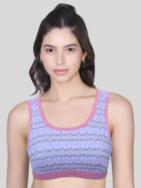 Single-Layer Broad Strap Cotton Workout Bra | Non-Padded | Bunny Printed