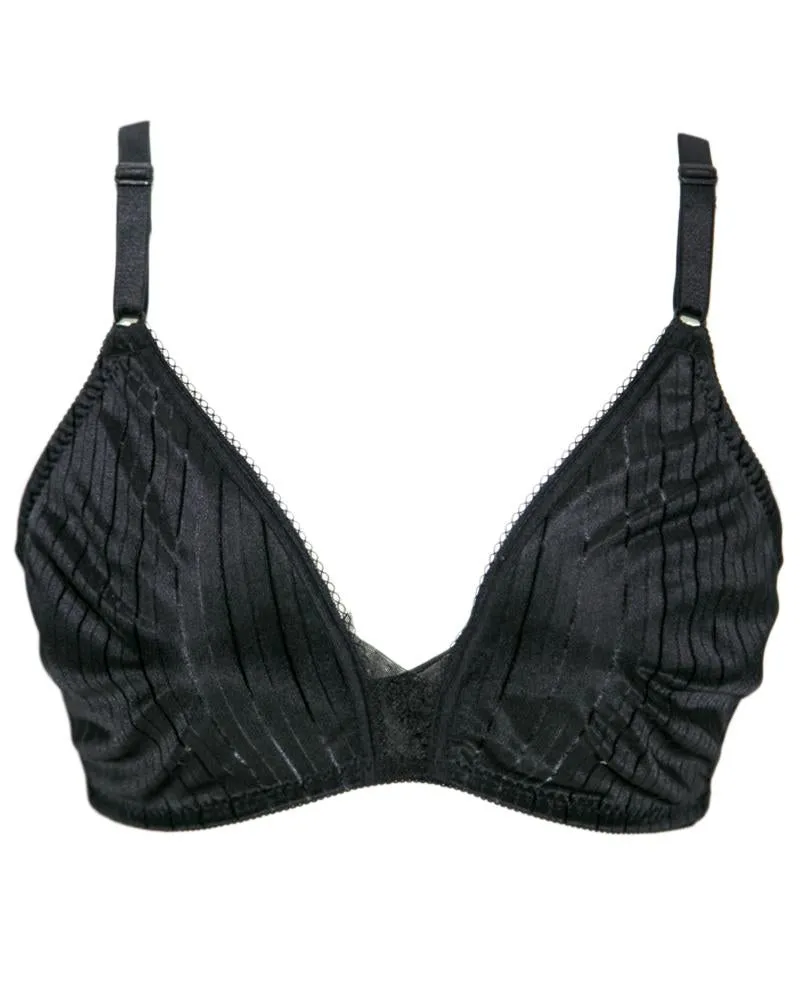 Soft Cotton Silk Self Design Non Wired-Non Padded Basic Bra - Black