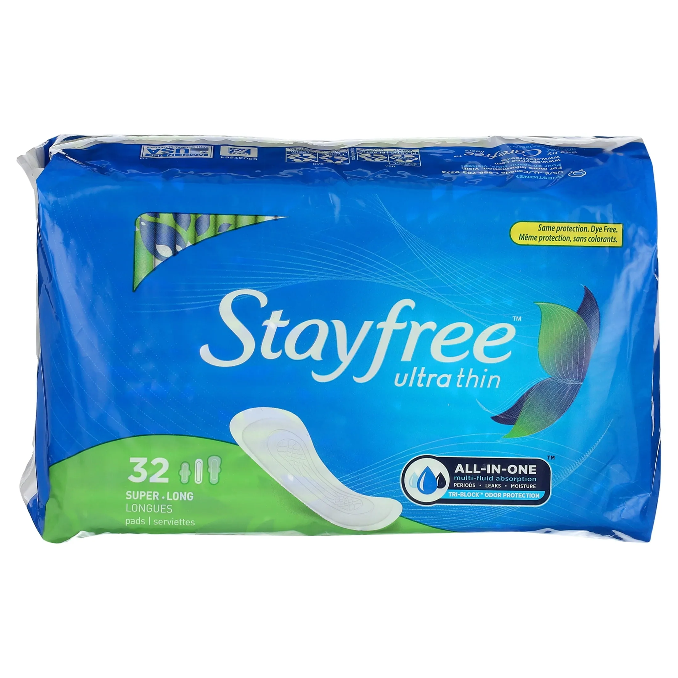 Stayfree Ultra Thin Long Super Pads Without Wings, 32 Ct, Multi-Fluid Protection For Up To 8 Hours, With Odor Neutralizer