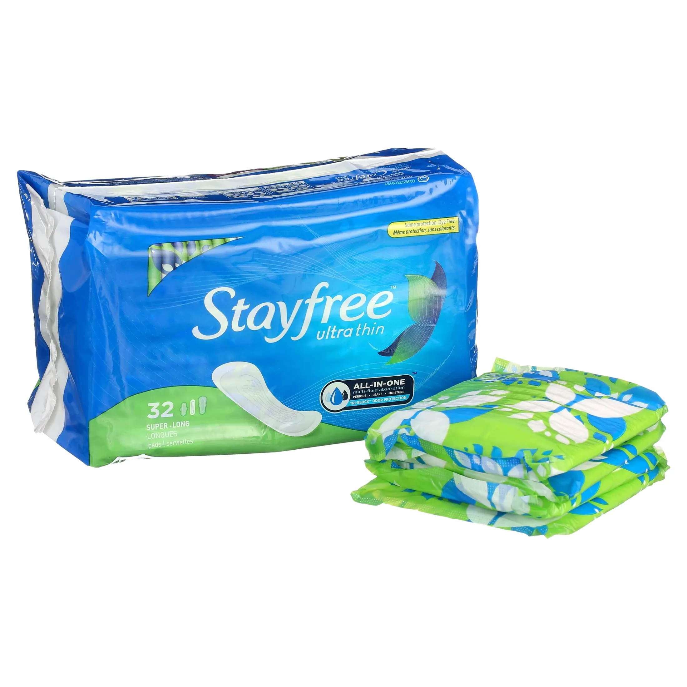 Stayfree Ultra Thin Long Super Pads Without Wings, 32 Ct, Multi-Fluid Protection For Up To 8 Hours, With Odor Neutralizer