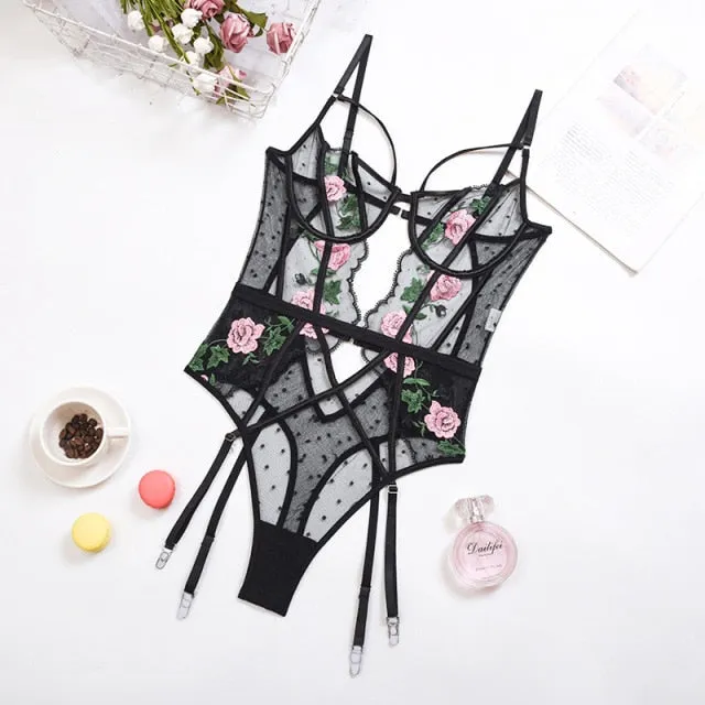 TEEK - Floral Embroidered Lace Lingerie Sets