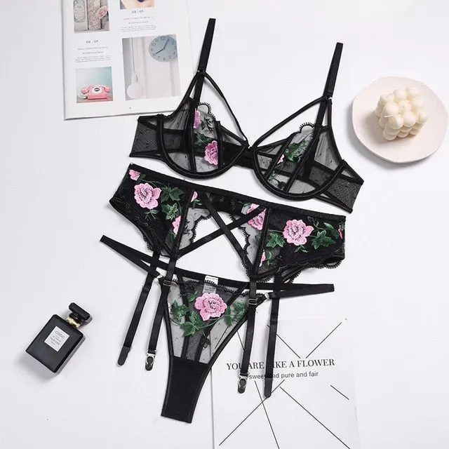 TEEK - Floral Embroidered Lace Lingerie Sets