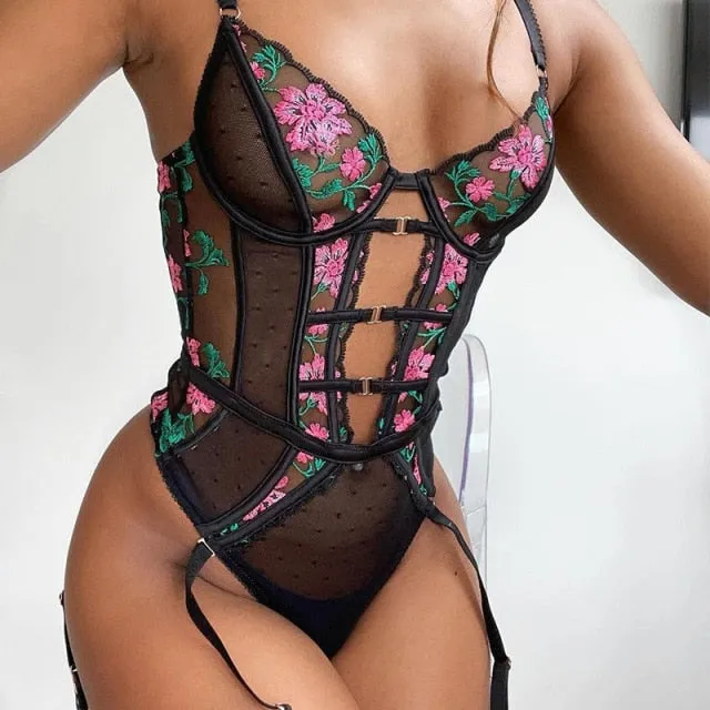 TEEK - Floral Embroidered Lace Lingerie Sets