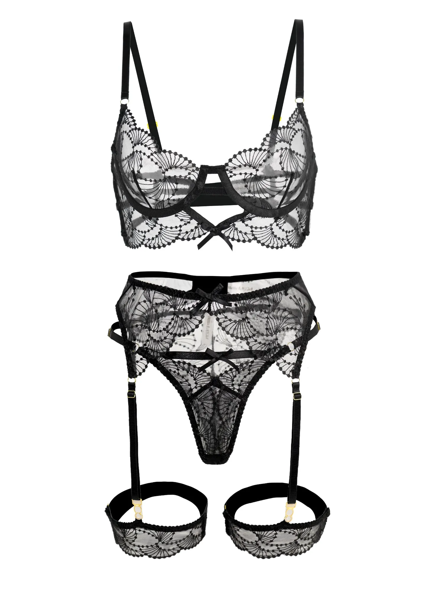 Ultra-Thin Sheer Black Embroidery Lingerie Set