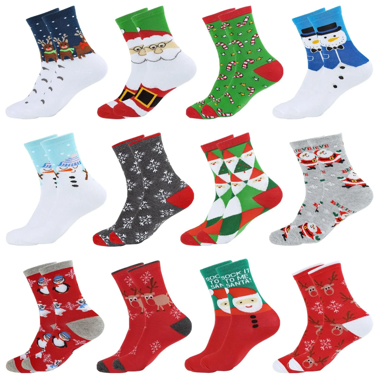 WHIZMAX 12 Pair Women Christmas Socks Cotton Knit