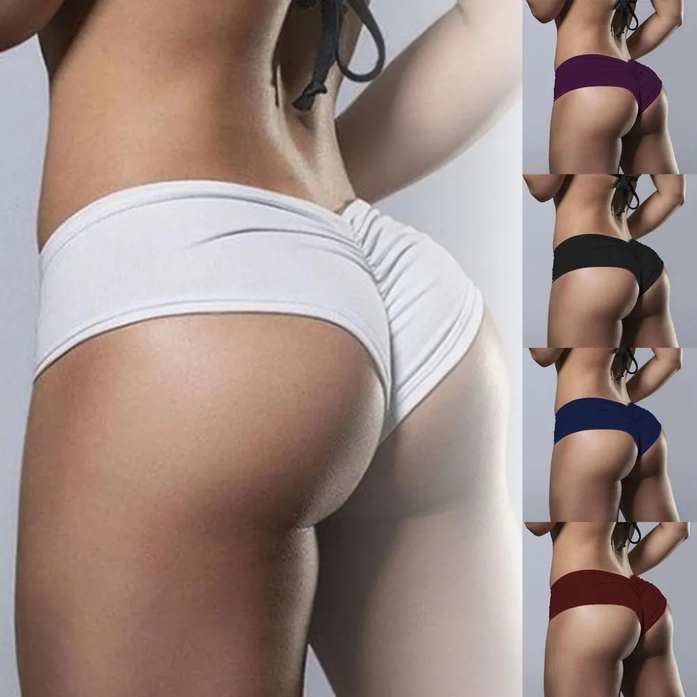 Women Sexy Solid Color Stretchy Briefs Hip Lift Underpants Underwear Panties Slit Shorts Casual Beach Party