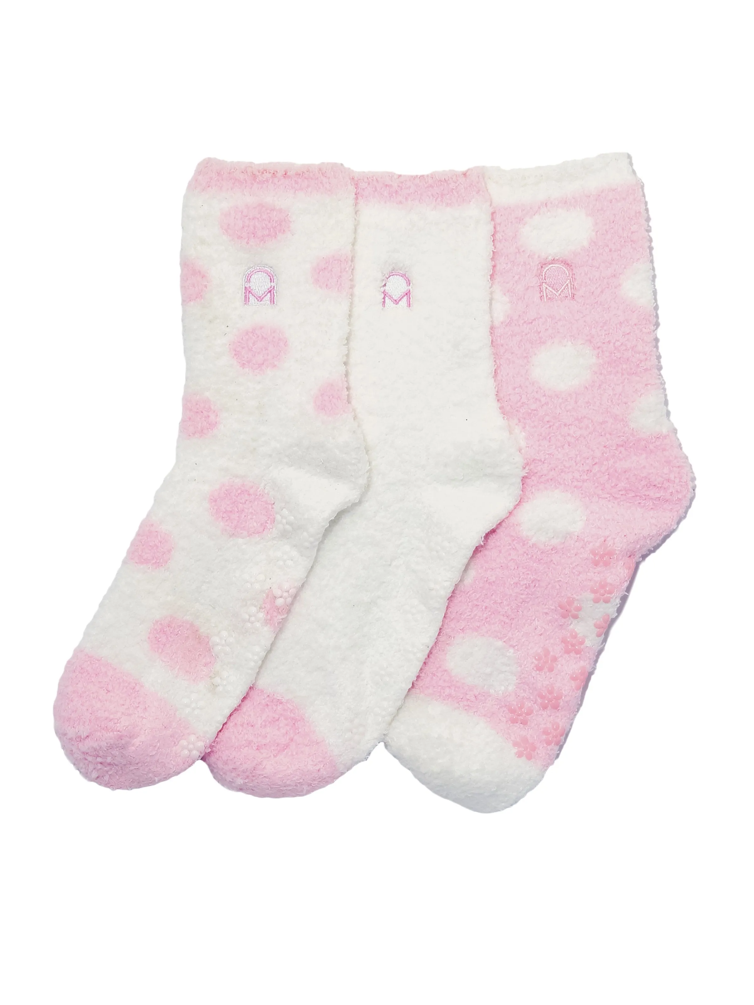 Women's (3 Pairs) Soft Anti-Skid Fuzzy Winter Crew Socks - Set D12