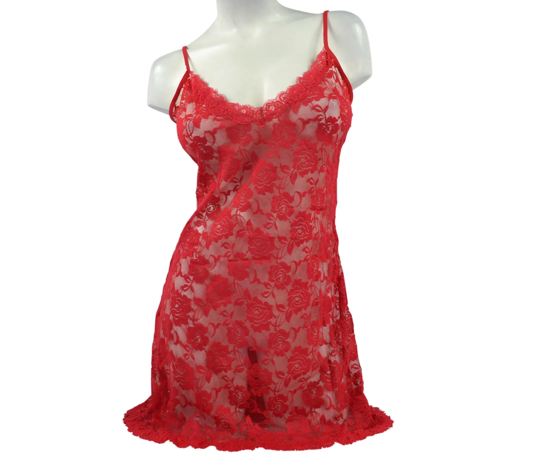 Women's Very Sexy Peek-a-boo Snug Lace Nightie - Red